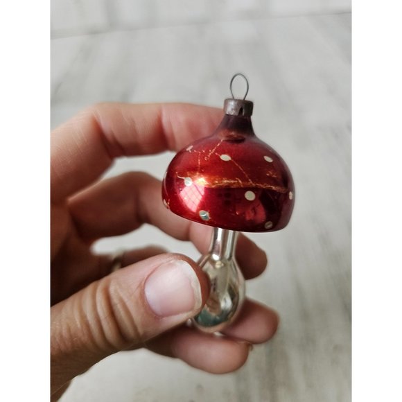 Vintage Mercury glass mushroom mini ornament Xmas tree red - Picture 2 of 9